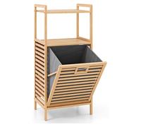 COSTWAY Panier à linge pliable, armoire en bambou avec 2 étagères et insert pliable & amovible Naturel