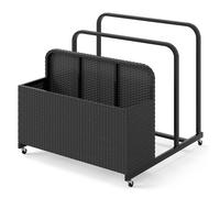 COSTWAY Panier de rangement pour piscine avec roulettes, bac de rangement en poly rotin, boîte de rangement pour bouées, coussins, gilets de sauvetage, ballons Noir