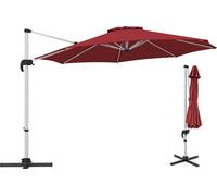 COSTWAY Parasol Ø 330cm, Parapluie avec manivelle, pivotant à 360°, angle d'inclinaison réglable, UPF 50+, Parasol de jardin, Parasol de marché rouge