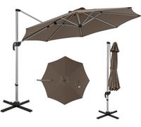 COSTWAY Parasol Ø 330cm, Parapluie avec manivelle, pivotant à 360°, angle d'inclinaison réglable, UPF 50+, Parasol de jardin, Parasol de marché Marron