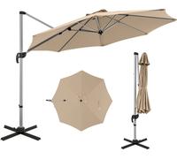 COSTWAY Parasol Ø 330cm, Parapluie avec manivelle, pivotant à 360°, angle d'inclinaison réglable, UPF 50+, Parasol de jardin, parasol de marché Beige