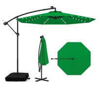 COSTWAY Parasol 300 cm avec pied et éclairage LED, parasol déporté avec manivelle, parasol de jardin, protection UV, parasol de marché, parasol de terrasse vert