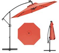 COSTWAY Parasol φ300cm, Parasol ampli avec 32 LED solaires & manivelle, angle d'inclinaison réglable, parasol de jardin parasol de marché parasol de terrasse orange