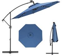 COSTWAY Parasol φ300cm, Parasol ampli avec 32 LEDs solaires & manivelle, angle d'inclinaison réglable, Parasol de marché Parasol de terrasse bleu