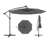 COSTWAY Parasol φ300cm, parasol ampli avec 40 lampes LED solaires et manivelle, parasol de jardin, parasol de marché, parasol de terrasse anthracite