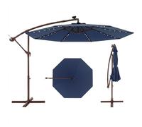 COSTWAY Parasol φ300cm, parasol ampli avec 40 lampes LED solaires et manivelle, parasol de jardin, parasol de marché, parasol de terrasse bleu marine