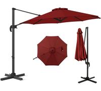 COSTWAY Parasol 300x300cm, Parasol ampli avec manivelle, Parasol de jardin inclinable, pivotant à 360°, grand parasol de terrasse, parasol de marché rond rouge