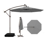 COSTWAY Parasol ampli avec sacs de sable, Ø300cm Parasol avec 40 LEDs solaires et manivelle, Parasol de jardin protection UV Anthracite