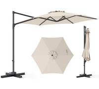 COSTWAY, parasol de 300x300 cm, parasol suspendu avec manivelle, rotatif à 360°, grand parasol de jardin, parasol de marché, couleur beige