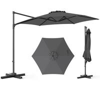 COSTWAY, parasol de 300x300 cm, parasol suspendu avec manivelle, rotatif à 360°, grand parasol de jardin, parasol de marché, couleur anthracite