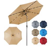 COSTWAY Parasol de Jardin Extérieur Ø 300 CM, Inclinaison et Manivelle, 24 Lumières LED, Parasol Balcon Solaire sans Pied, 8 Baleines Robustes, Toile Ventilée, pour Jardin Piscine Terrasse(Beige)