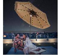 COSTWAY Parasol de Plage 282 cm Inclinable en Paille PE-32 LED et Lumière Centrale, 8 Baleines Manivelle Manuelle Style Hawaïen