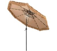 COSTWAY Parasol de Plage 305 cm Inclinable en Paille PE-32 LED et Lumière Centrale, 8 Baleines Manivelle Manuelle Style Hawaïen