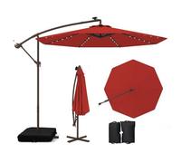 CostwayParasol Déporté avec 32 Lumières LED Panneau Solaire Batterie Rouge