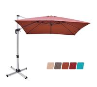 COSTWAY Parasol Déporté Carré 3M avec Base en Croix Poteau en Aluminium Rotatif à 360° Manivelle Inclinable 8 Baleines Orange
