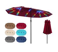 COSTWAY, parasol double, 440x260 cm, parasol de terrasse avec manivelle, éclairage solaire LED, 12 modes d'éclairage et 2 options de charge, parasol de jardin, parasol de marché, couleur rouge