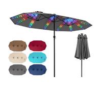 COSTWAY, parasol double, 440x260 cm, parasol de terrasse avec manivelle, éclairage solaire LED, 12 modes d'éclairage et 2 options de charge, parasol de jardin, parasol de marché, couleur gris