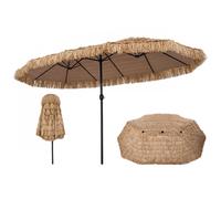 COSTWAY, parasol double, 450x260 cm, parasol en paille de PE, style Hawaï, parasol de jardin avec manivelle, grand parasol XXL, parasol de terrasse, parasol de marché