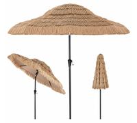 COSTWAY, parasol hawaïen de 250 cm, parasol de jardin avec manivelle, parasol en paille, parasol en matière plastique imitant la paille, inclinable de 30° de chaque côté, parasol de marché, parasol de