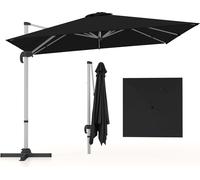 COSTWAY Parasol rectangulaire 300x300cm, grand parasol ampli avec manivelle, parasol de jardin inclinable, pivotant à 360°, parasol de terrasse, parasol de marché Noir
