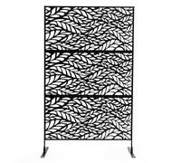 COSTWAY Paravent Exterieur Décoratif, Support, Brise-Vue de Jardin en Métal, Motif de Feuilles, 4 Boulons d'Expansion, Cloison de Separation pour Piscine Balcon Salon, 122 x 45 x 198 cm, Noir