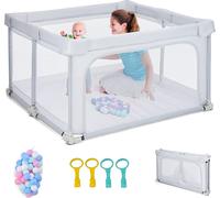 COSTWAY Parc bébé pliable 124 x 124cm, parc portable avec 50 balles, 4 poignées, fonction verrouillage, parc d'éveil avec parois en filet & porte, tente parc pour nourrissons & enfants (Gris clair)
