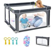 COSTWAY Parc bébé pliable 124 x 124cm, parc portable avec 50 balles, 4 poignées, fonction verrouillage, parc d'éveil avec parois en filet & porte, tente parc pour nourrissons & enfants (Gris foncé)