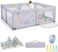 COSTWAY Parc pour bébé avec tapis, 189 x 158 cm Parc de jeux pour jeunes enfants de 0 à 3 ans Gris clair
