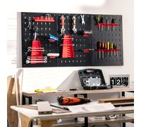 COSTWAY Paroi à outils 120x60cm avec 25 accessoires suspendus, système de stockage assortiment de porte-outils 3 plaques perforées, paroi d'atelier en métal, paroi perforée idéale pour garage, atelier
