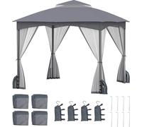COSTWAY Pavillon 3x3m avec moustiquaire, 4 sacs de sable & double toit, étanche, stable, résistant à l'hiver, tente de réception, pavillon de jardin Gris