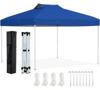 COSTWAY Pavillon 3x3m, Pavillon pliable étanche stable, protection UV 50+, tente de réception avec 8 clous au sol, 4 cordes à vent & 1 sac de transport, pavillon de jardin bleu