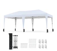 COSTWAY Pavillon 3x6m, Pop up Pavillon pliable étanche avec sac de transport, roulettes & 6 sacs de sable, tente de réception UV 50+, pavillon de jardin réglable en hauteur blanc