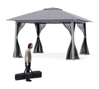 COSTWAY Pavillon 4x4m, Pop Up Pavillon pliable avec 4 moustiquaires, double toit & sac de transport, pavillon de jardin tente de fête étanche stable résistant à l'hiver Gris