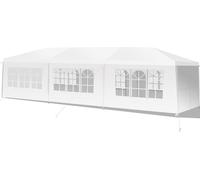 COSTWAY Pavillon de jardin 3x9m Tente de réception avec 8 parois latérales Tente à bière protection UV, tente de jardin Pavillon pliable blanc