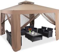 COSTWAY Pavillon de jardin Tente de jardin avec 4 parois latérales, moustiquaire & fermeture éclair, pavillon Tente de fête Tente de réception Protection solaire 300x300x265cm Café