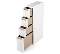 COSTWAY Petit Meuble Salle de Bain à roulettes (4 Tiroirs) | Tiroirs en Plastique, Petit Chariot Étroit, Largeur 18 cm, Étanche, Séparateurs Réglables, pour Petite Espace