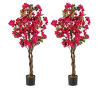 COSTWAY Plante Artificielle Bougainvillier de 120 cm, Plante Fleurie Faussée en Pot de Pépinière avec Fleurs en Pleine Floraison, Fausse Arbre Décoration du Magasin Bureau Maison (Rose 2 Pack)
