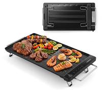 COSTWAY, plaque de cuisson électrique 1300W, grill électrique de type Teppanyaki avec panneau de contrôle amovible, réglage de la température, revêtement antiadhésif et bac de récupération des graisse