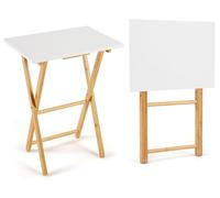 COSTWAY Plateaux TV pliables, lot de 2, table basse en bambou pour manger sur le canapé, table d'appoint pour les petits espaces dans la chambre et le salon