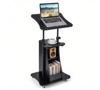 COSTWAY Podium Pupitre Réglable en Hauteur, Bureau de Table pour Ordinateur Portable, Plateau Inclinable, Étagère & Compartiments, Bureau Debout à roulettes pour École, Conférence (Noir)