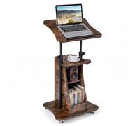 COSTWAY Podium Pupitre Réglable en Hauteur, Bureau de Table pour Ordinateur Portable, Plateau Inclinable, Étagère & Compartiments, Bureau Debout à roulettes pour École, Conférence (Marron Rustique)