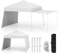 COSTWAY Pop-up Pavillon 430x280cm avec 2 parois latérales transformables en auvent, pavillon de jardin portable, tente de camping Tente de réception extérieure blanche