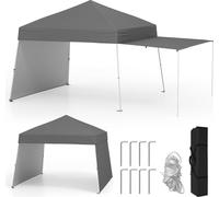 COSTWAY Pop-up Pavillon 430x280cm avec 2 parois latérales transformables en store, pavillon de jardin portable, tente de camping Tente de réception Outdoor Gris