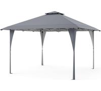 COSTWAY Pop Up Pavillon 4x4m, pavillon de jardin réglable en hauteur avec double toit & sac de transport, pavillon pliable imperméable tente de jardin tente de fête stable gris