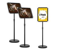 COSTWAY Porte Affiche sur Pied A3 Lot de 2, Présentoir sur Pied 360 Degrés, Hauteur Réglable 89.5-134 cm, Cadre en Alliage d'Alu,Tube en Acier INOX, Support Affichage A3 (Noir x 2,A3)