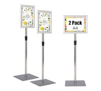 COSTWAY Porte Affiche sur Pied A4 Lot de 2, Présentoir sur Pied 360 °, Hauteur Réglable 73,5-118 cm, Cadre en Alliage d'Alu, Tube en Acier INOX, Support Affichage A4 Intérieur Extérieur (Argent x 2)