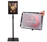 COSTWAY Porte Affiche sur Pied A4, Présentoir sur Pied Rotation 360 Degrés, Hauteur Réglable 73,5-118 cm, Cadre en Alliage d'Alu, Tube en Acier INOX, Support Affichage A4 Intérieur Extérieur (Noir)