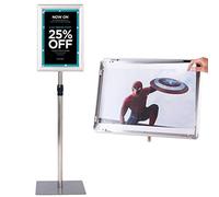 COSTWAY Porte Affiche sur Pied A4, Présentoir sur Pied Rotation 360 Degrés, Hauteur Réglable 73,5-118 cm, Cadre en Alliage d'Alu, Tube en Acier INOX, Support Affichage A4 Intérieur Extérieur(Argent)
