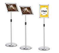 COSTWAY Porte Affiche sur Pied A4, Présentoir sur Pied Rotation 360 Degrés, Hauteur Réglable 83-130 cm, Cadre en Alliage d'Aluminium, Tube en Acier INOX, Support Affichage Intérieur (Argent x 2,A4)