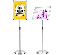 COSTWAY Porte Affiche sur Pied A4, Présentoir sur Pied Rotation 360 Degrés, Hauteur Réglable 83-130 cm, Cadre en Alliage d'Aluminium, Tube en Acier INOX, Support Affichage A4 Intérieur Extérieur